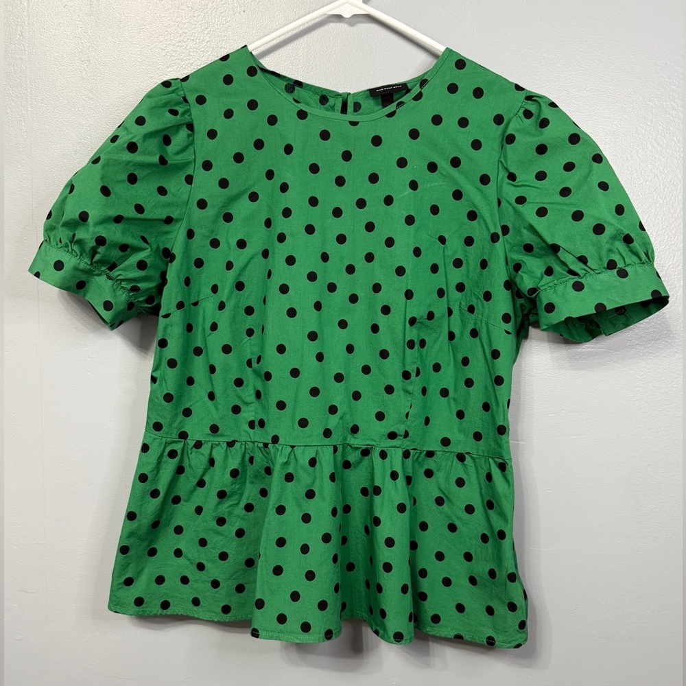 Women's Green Polka Dot Peplum Blouse